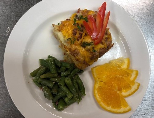 Cheesy Chicken with Green Beans and Orange Slices